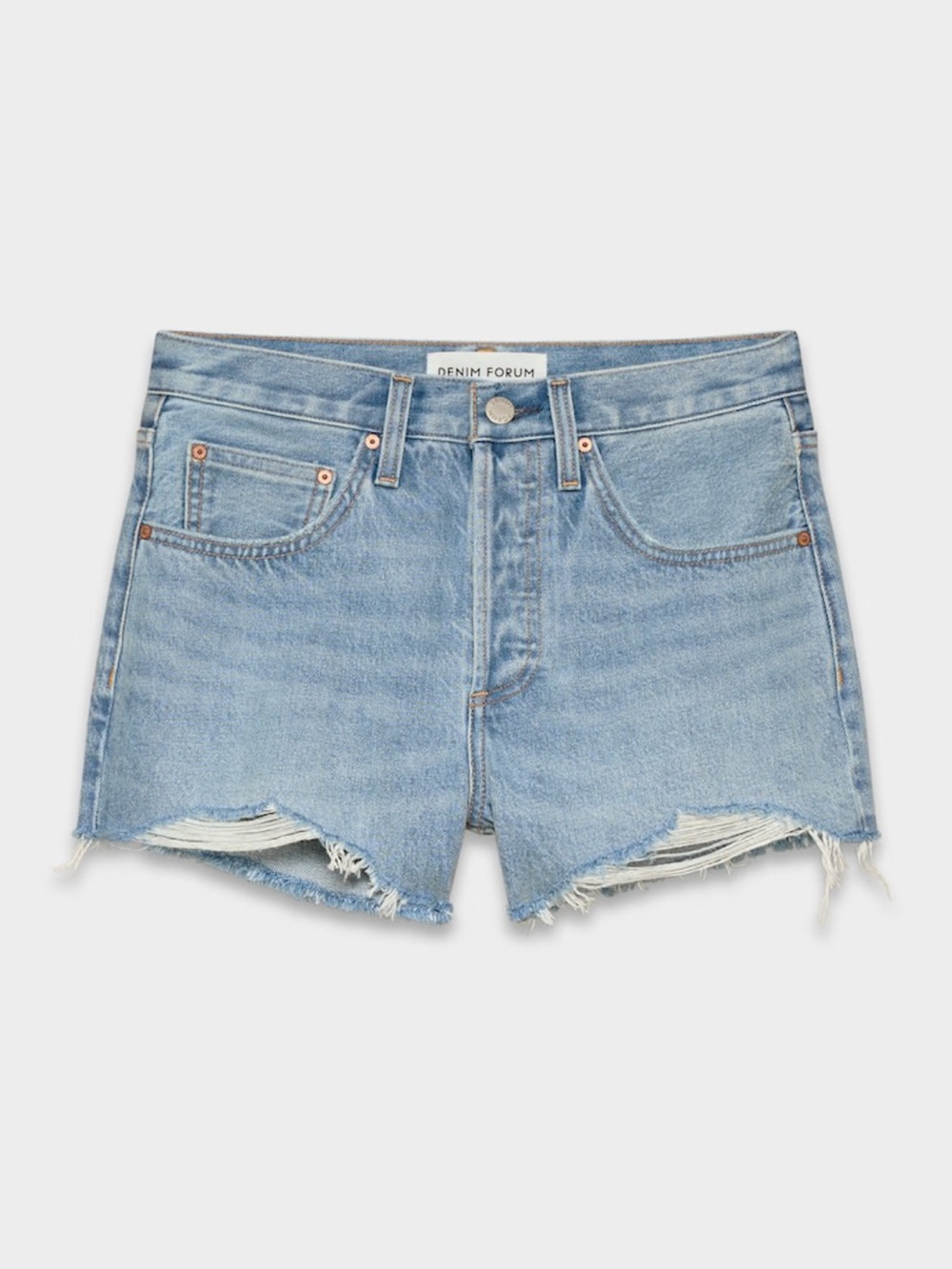Denim Forum Light Blue Distressed High-Rise Jean Shorts